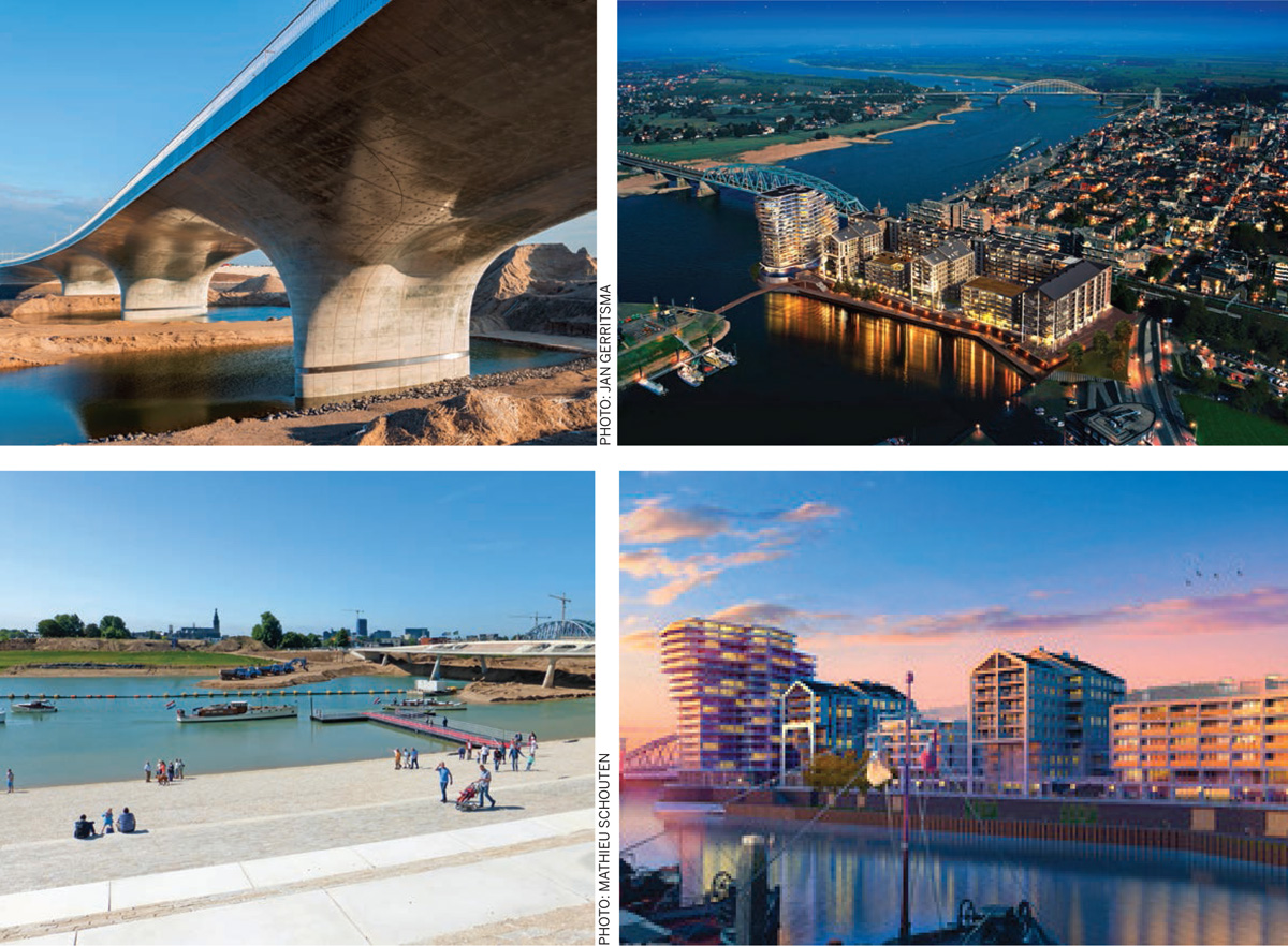 Partnering-a-River-extended-Waal-Bridge-Aerial-view-Nijmegen-quay-creates-optimal--water-levels-occurring-in-time-apartments-southbank