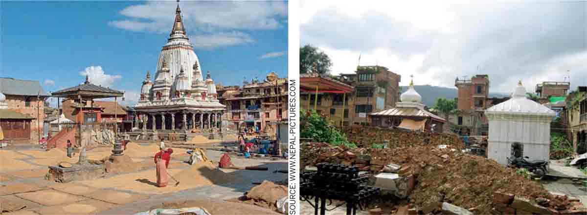 Designed-Disaster-Central-square-Bungamati-before-after-earthquake