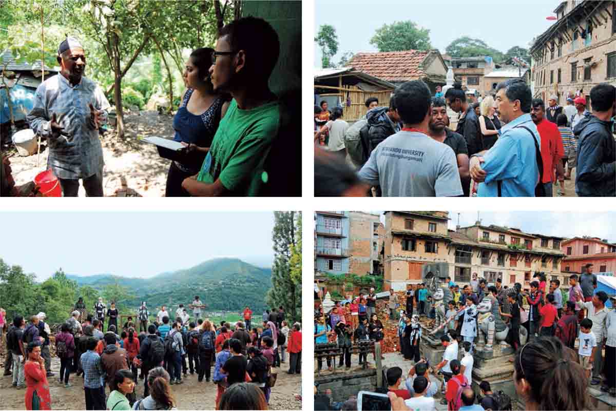 Designed-Disaster-Local-students-author-documenting-temporary-shelters-private-courtyards-Rebuilding-workshop-Gardener’s-Square-community-NGO-members-Vernacular-sense-essence-Bungamati-Kathmandu-U