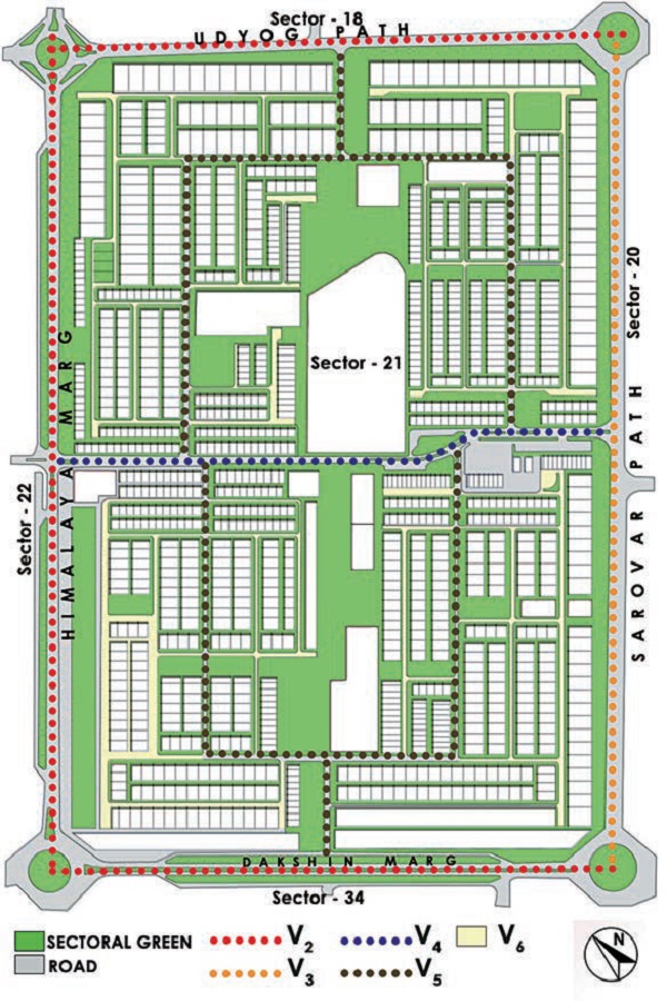 Sun-Space-Verdure-Citizen-Neighbourhood-unit-Sector-21-showing-hierarchy-open-spaces-macro-level