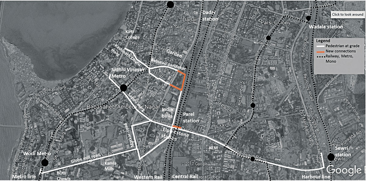 New-Walks-Life-Mumbai's-Walking-Dignity-Pilot-project-map-Enhancing-pedestrian-oriented-east-west-connectivity-Prabhadevi-Parel