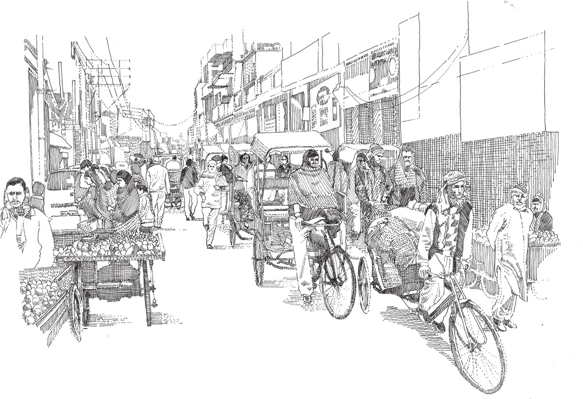Impressions-Asian-Streets-Construction-Shahjahanabad-old-walled-city-Delhi-originally-contained-mansions-princes-senior-courtiers
