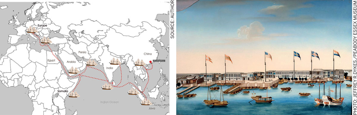 River-Place-routes-network-Maritime-Silk-Road-port-Pearl-flags-Denmark-Spain-United-States-Sweden-Britain-Netherlands