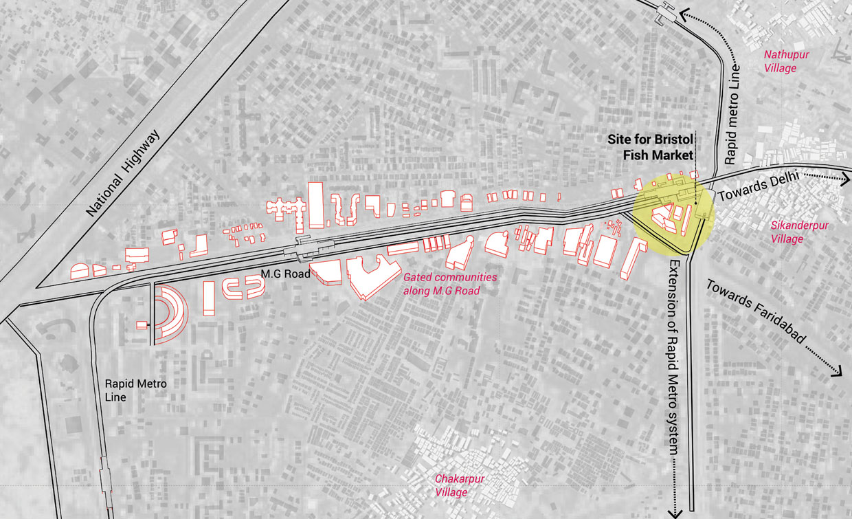 In-Between-Space-image-Sikanderpur-Metro-Station-site-narrow-strip-canopies-forces-Bristol-Fish-Market