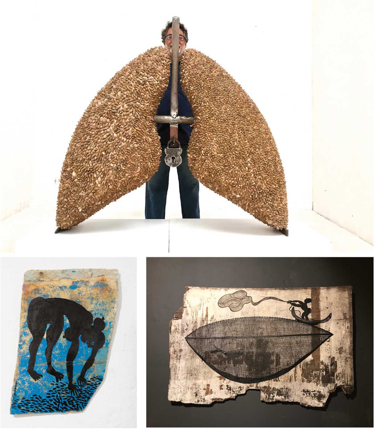 Upcycling-waste-art-lockdown-lungs-paintings-goan-fisherfolk-wood-washed-ashore-ocean