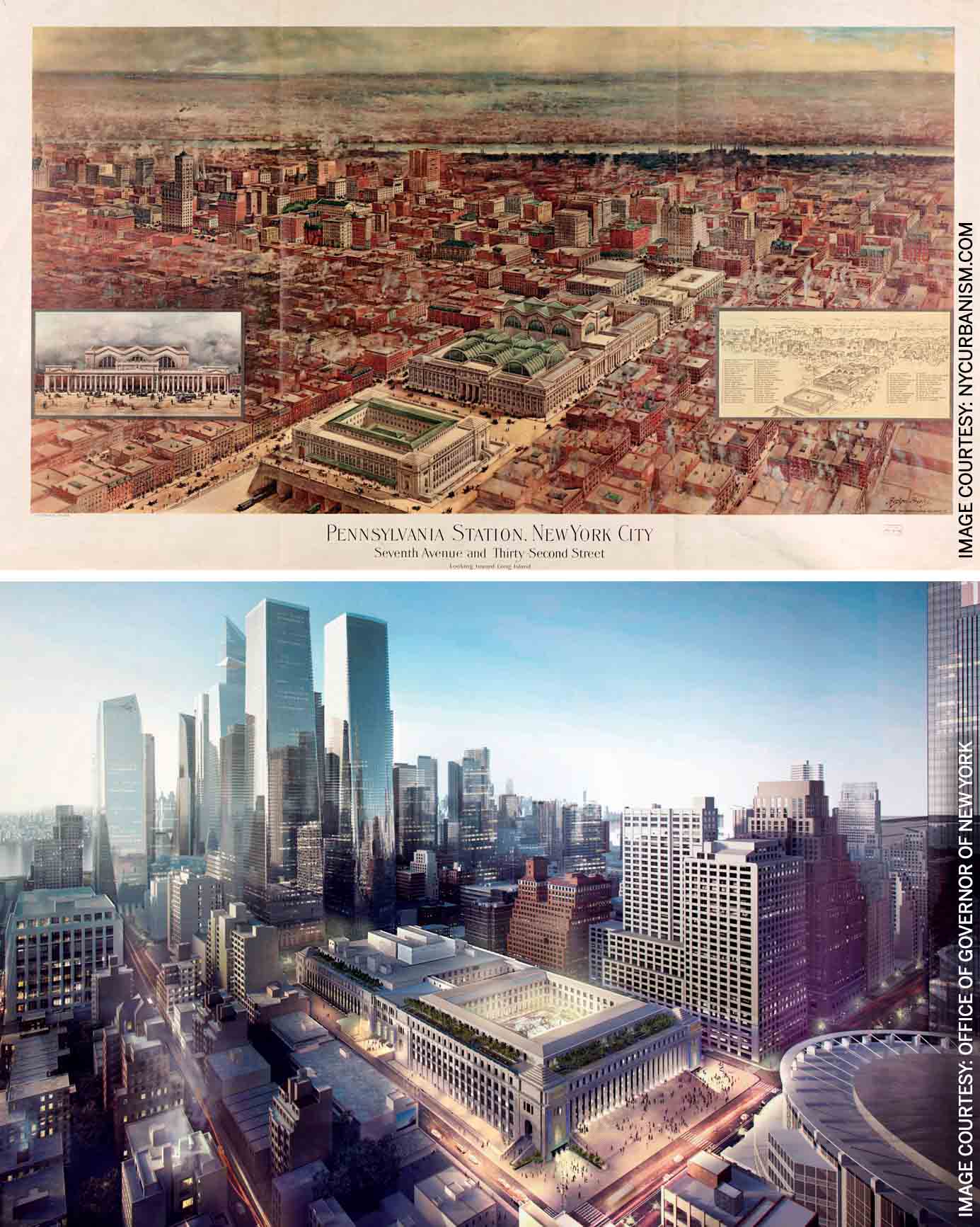 tale-two-beaux-arts-buildings-historical-map-showing-original-mckim-mead-white-penn-station-farley-post-office-foreground-aerial-rendering-transformed-moynihan-train-hall-courtyard-light-filled-concourse-space