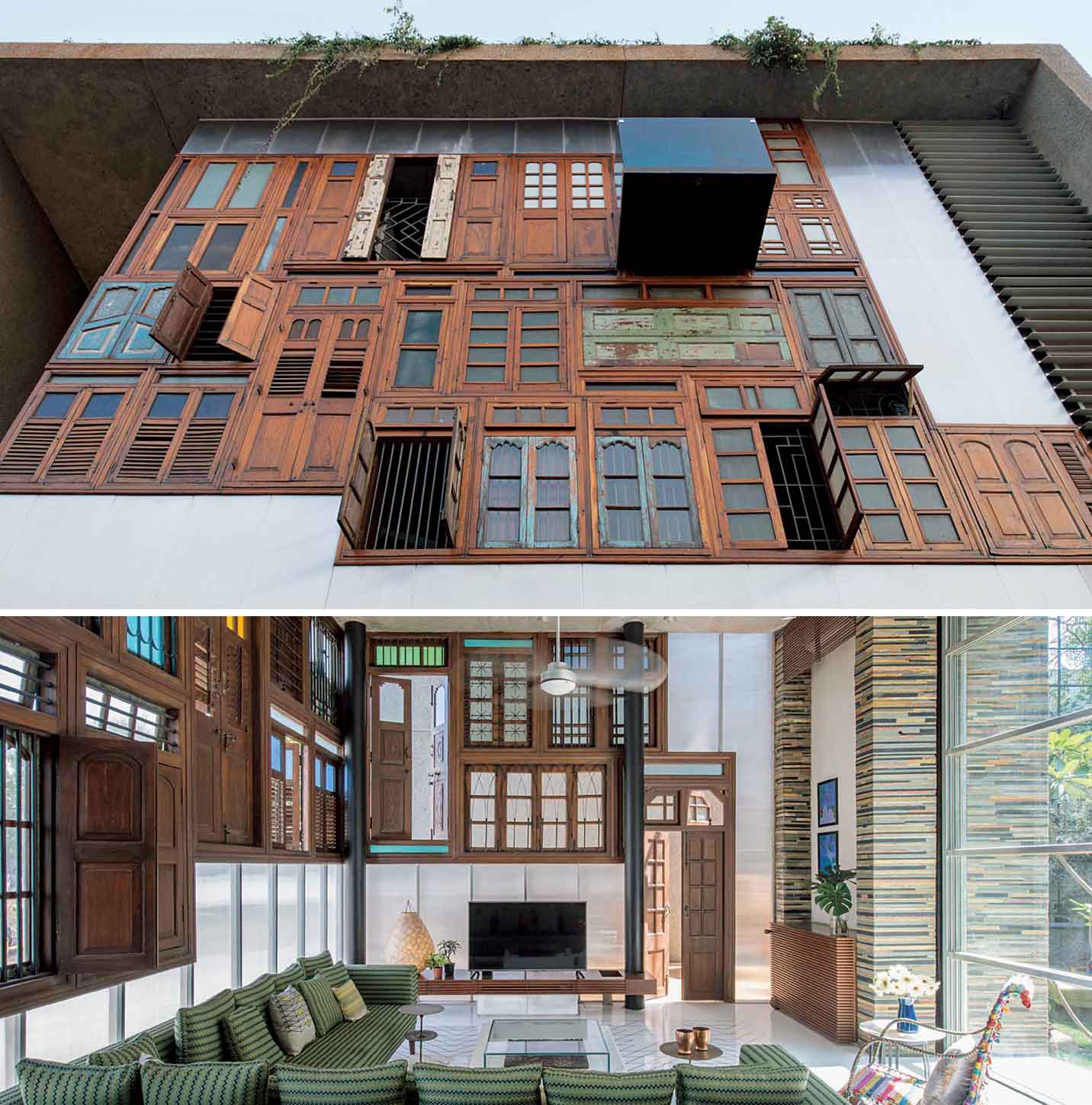 collage-house-exterior-facade-made-recycled-wooden-doors-interior-living-space-get-filtered-light-from-wood