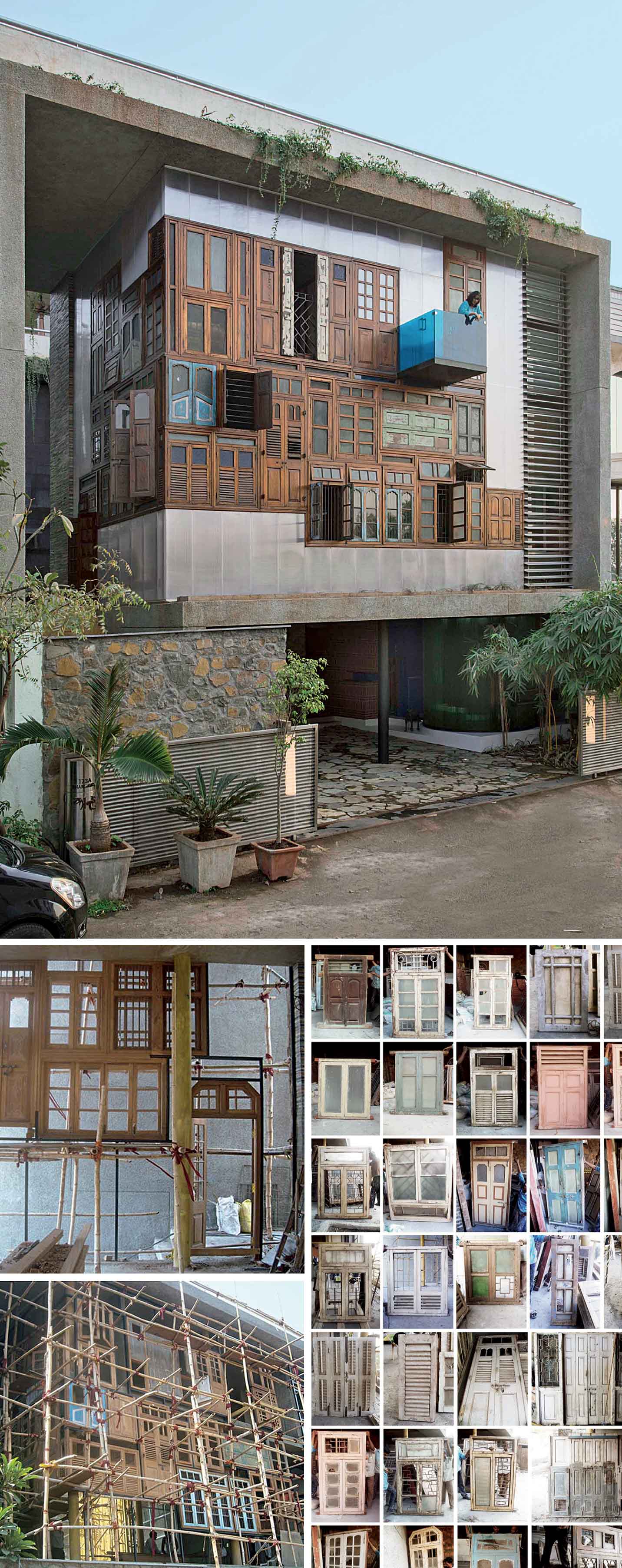 collage-house-exterior-facade-construction-photographs-showing-wooden-doors-being-assembled--inventory-hand-picked-from-various-parts-city