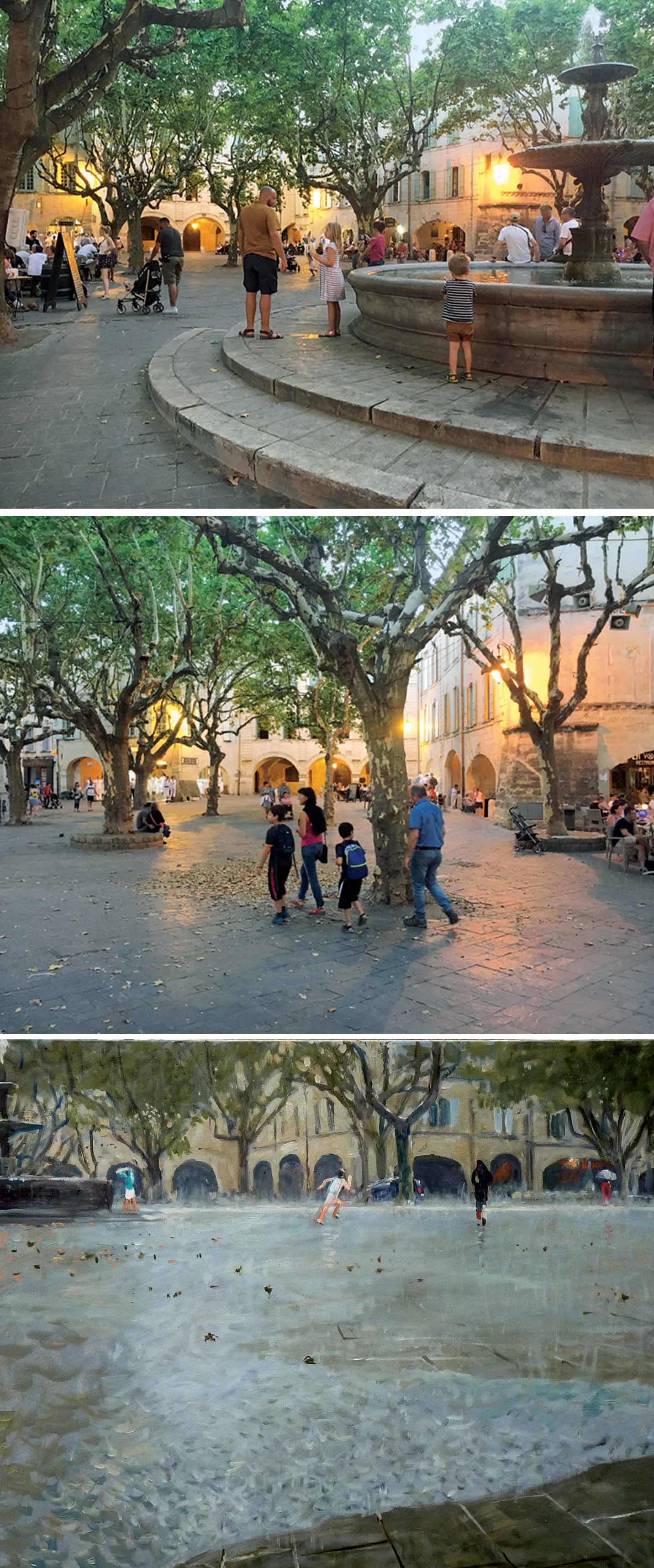 painting-city-oliver-bevan-photograph-place-aux-herbes-uzes-artists-interpretation-ephemeral-moments