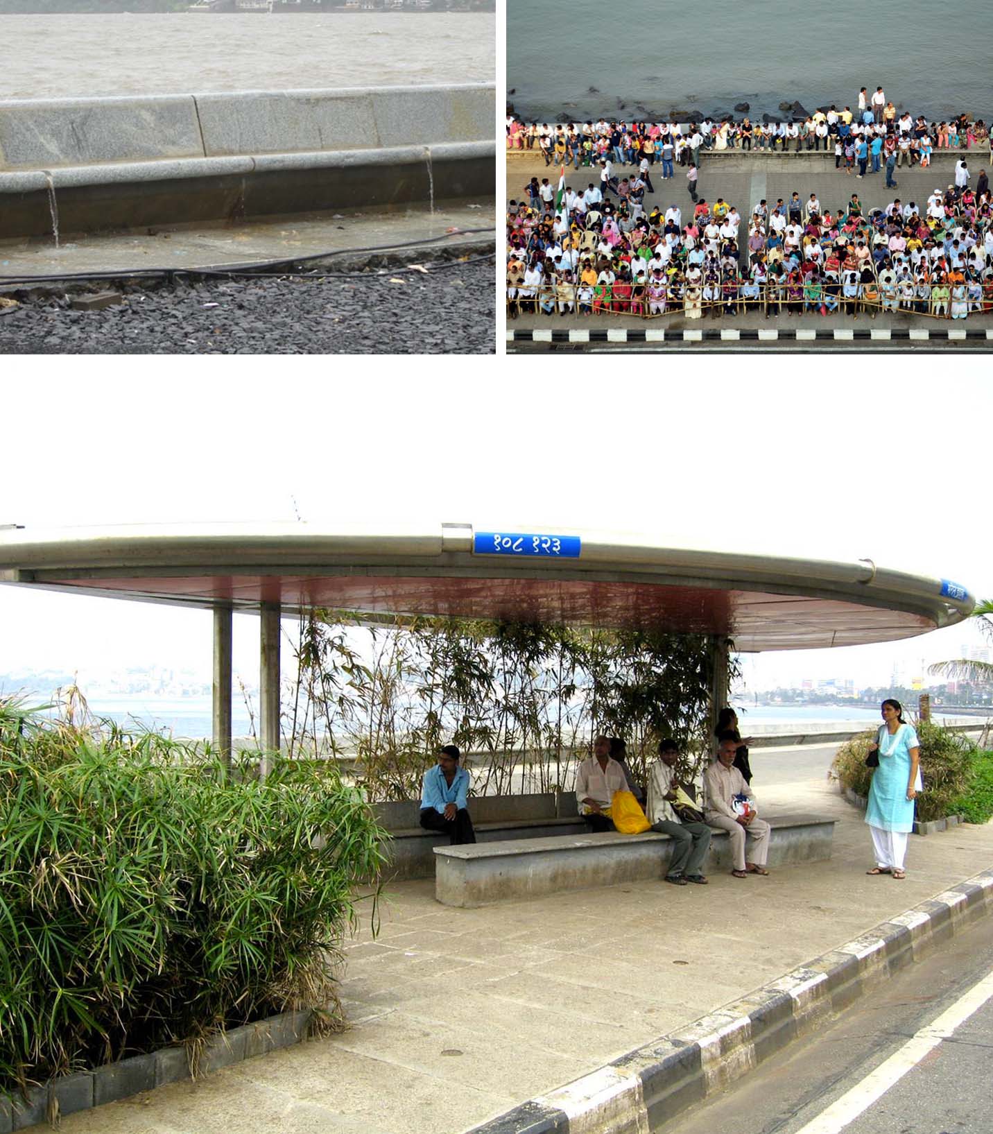 the-refurbishment-of-marine-drive-seating-detail-showing-grooves-draining-rainwater-pits-provided-accomodate-temporary-barriers-typically-used-authorities-control-large-crowds-termed-oasis-bus-stops-detailed-adequate-seating-shade-sensitive-landscape