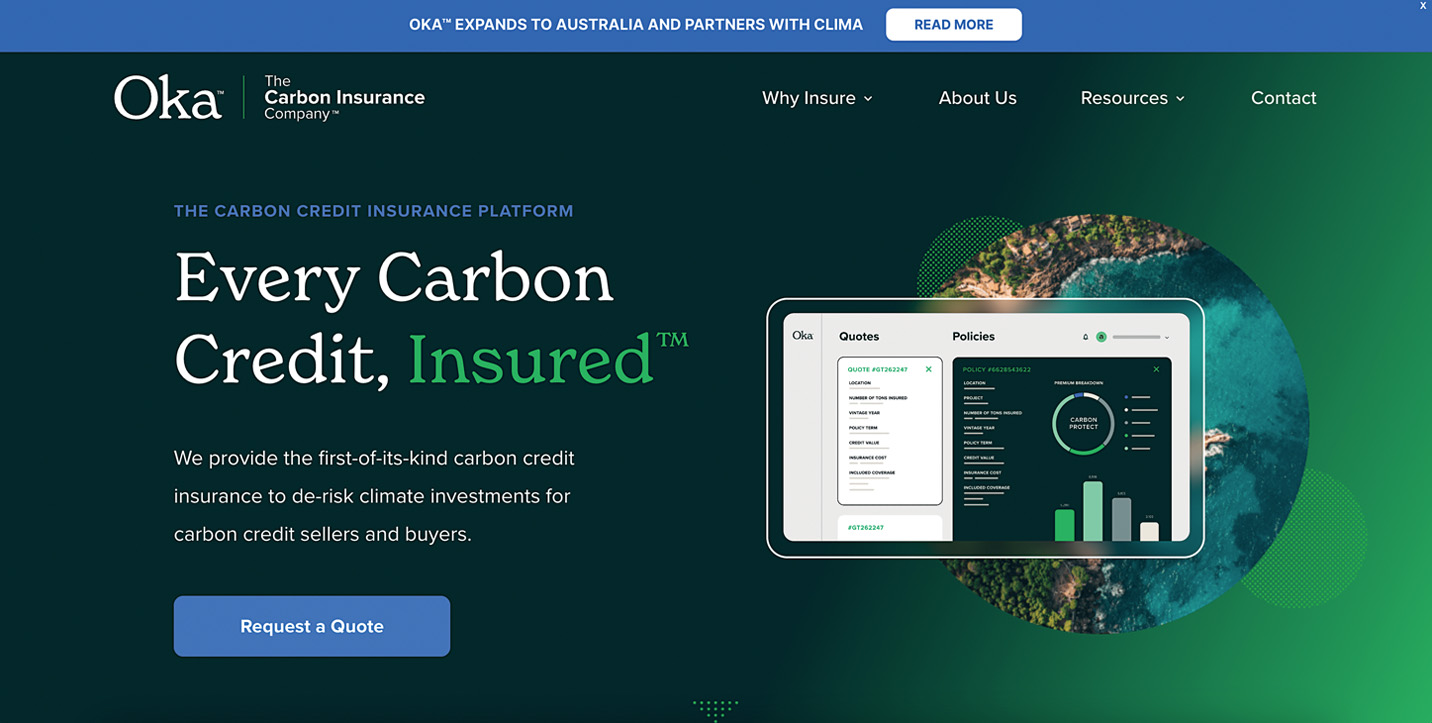 banking-on-sustainability-carbon-insurance-company-oka-landing-screen-with-interface-view