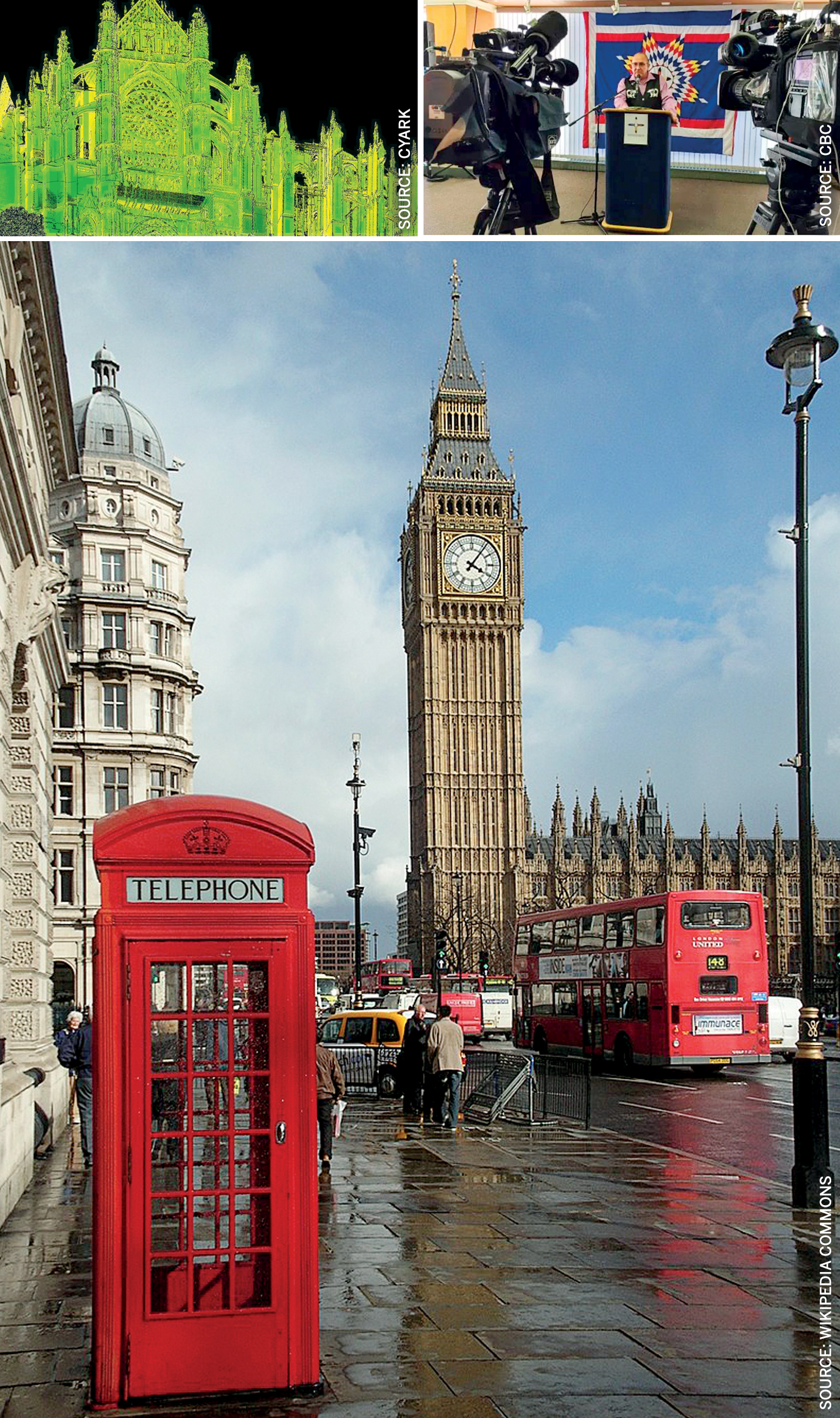 protecting-civic-heritage-three-icons-london-K2-red-telephone-box-big-ben-red-double-decker-bus-beauvais-cathedral-france-scanned-cyArk-columbia-university-media-center-art-history-robotics-lab-world-monuments-fund-kress-foundation-national-science-indigenous-use-technology-maintaining-language-culture-heritage