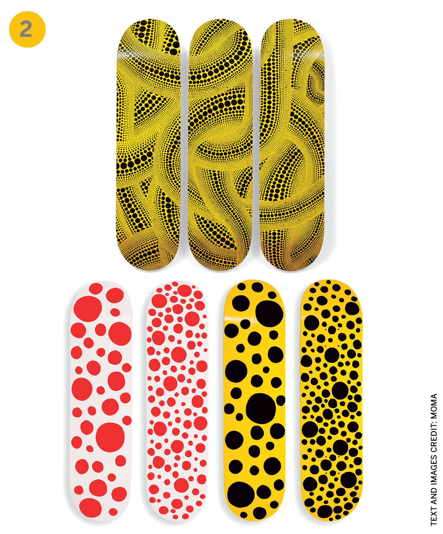 formalising-informality-yellow-trees-skateboard-triptych-canada-2018-yayoi-kusama