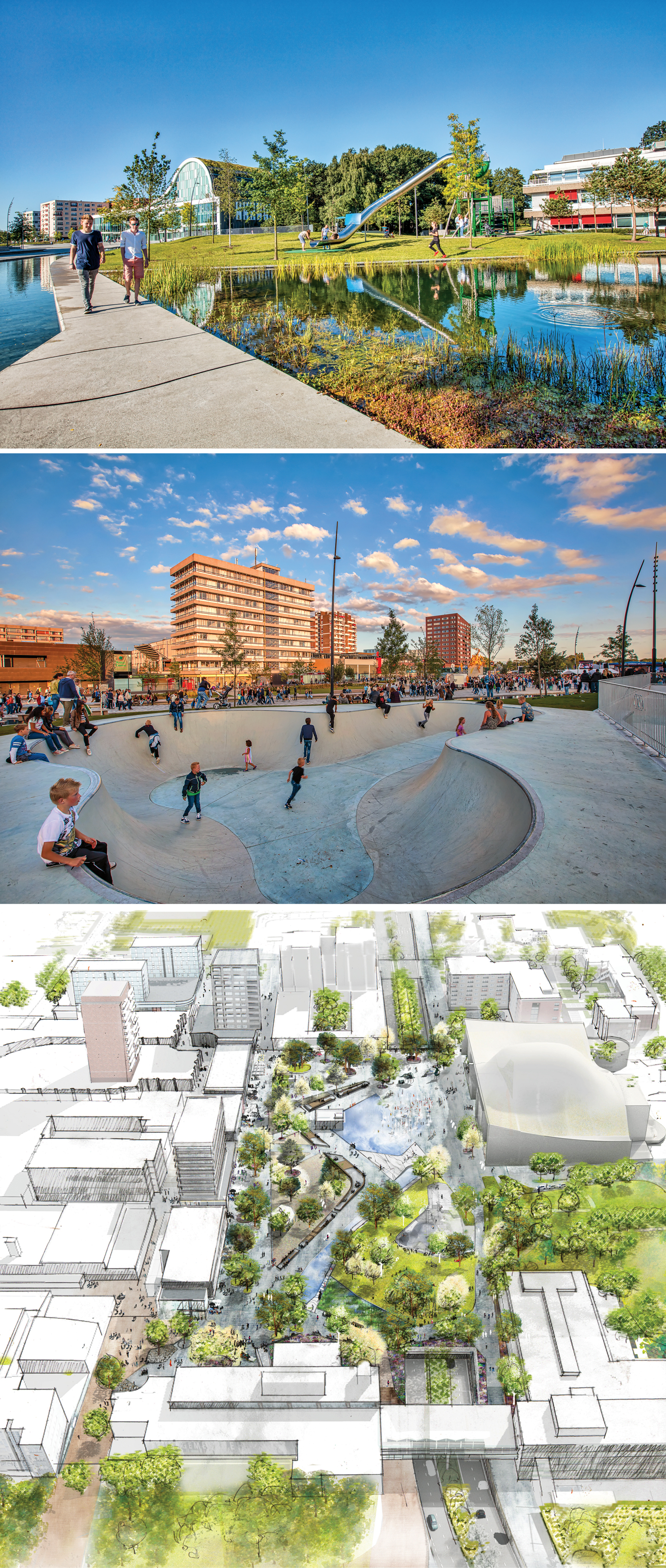 emmen-the-leisurely-city-raadhuisplein-combines-urban-hardscape-natural-softscape-adjacent-agricultural-land-bringing-city-towards-new-theatre-drawing-surrounding-landscape-outdoor-activities-public-realm provide-constant-recreational-activity-leisurely-yet-surrounding-forms-intermediate-between-wildlands-theatre-westside-shopping-centre-market-square-eastside-german-architects-latz-partner-designed-scheme-both-place-park
